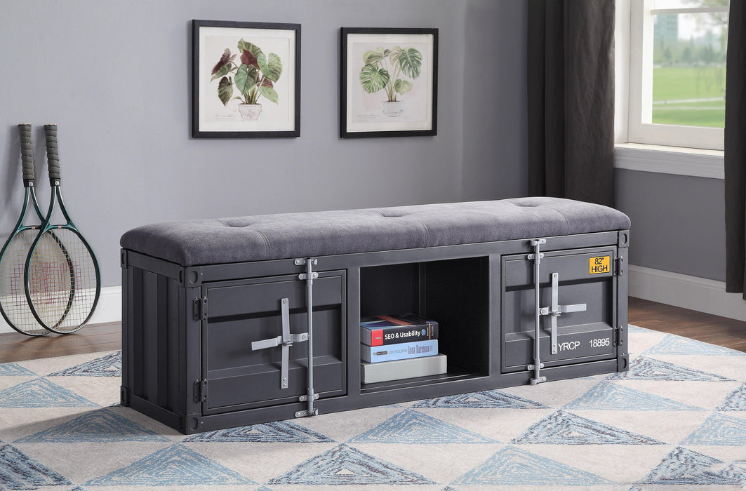 Cargo Gray Fabric & Gunmetal Bench (Storage) - FAMSA Furniture (TX)