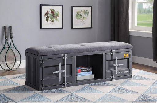 Cargo Gray Fabric & Gunmetal Bench (Storage) - FAMSA Furniture (TX)