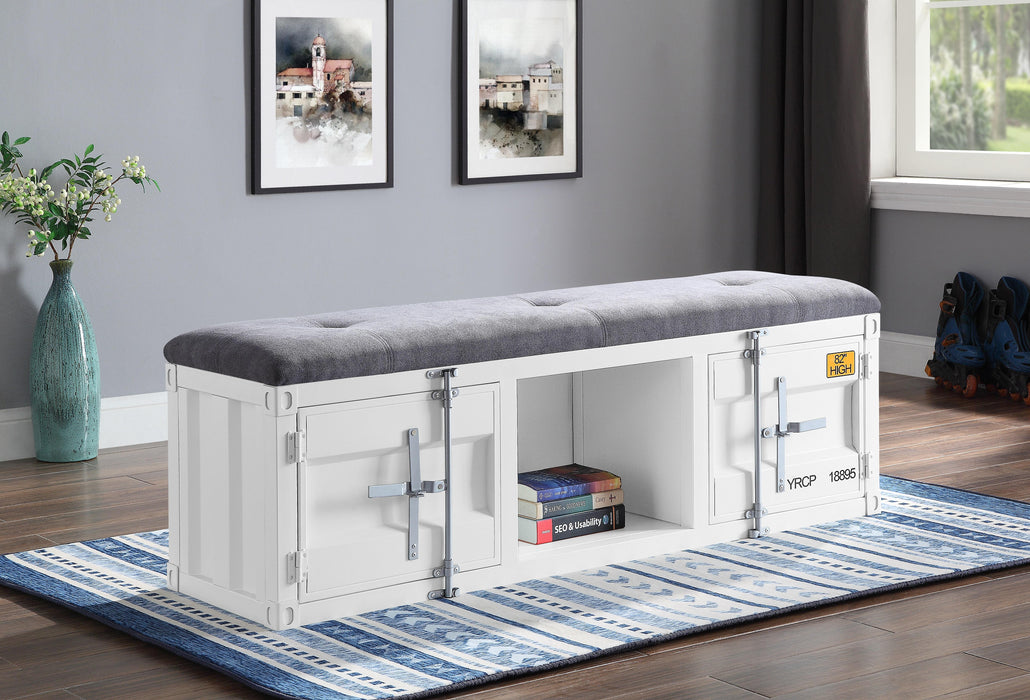 Cargo Gray Fabric & White Bench (Storage) - FAMSA Furniture (TX)