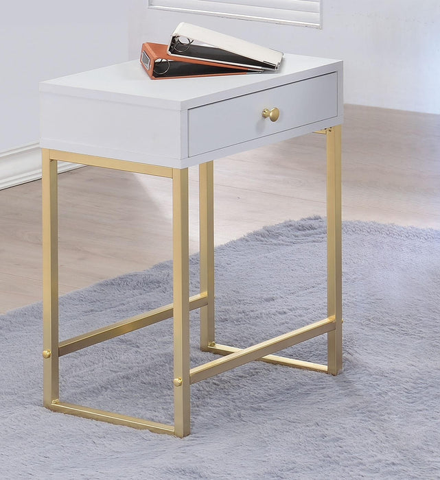 Coleen White & Brass Side Table - FAMSA Furniture (TX)