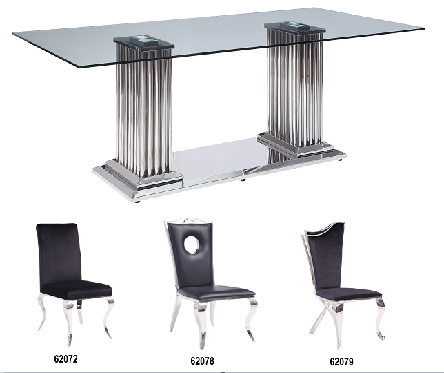 Cyrene Stainless Steel & Clear Glass Dining Table - FAMSA Furniture (TX)