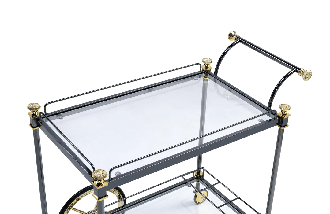 Cyrus Black/Gold & Clear Glass Serving Cart - FAMSA Furniture (TX)