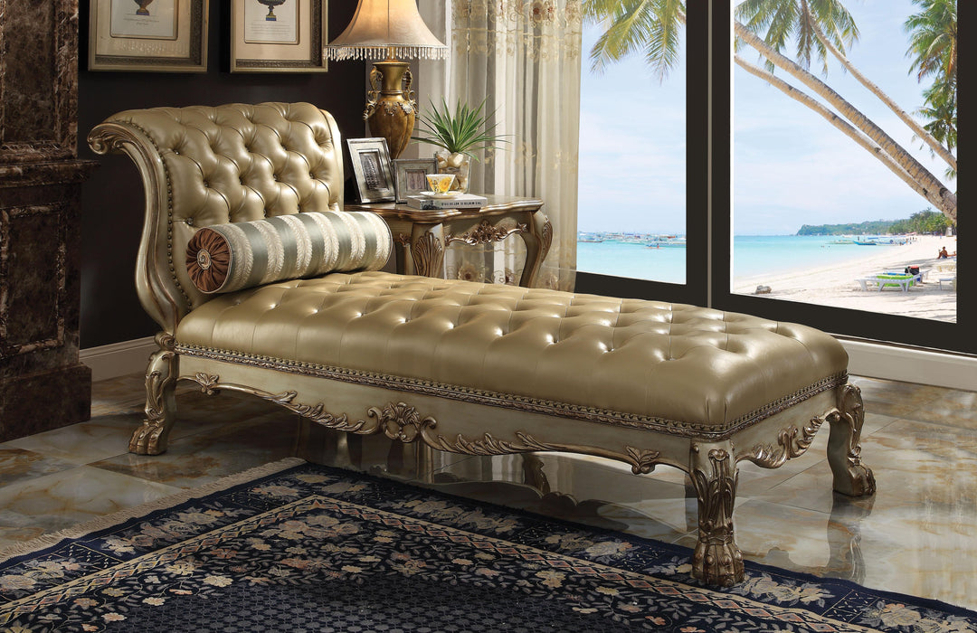 Dresden Bone PU & Gold Patina Chaise & Pillow - FAMSA Furniture (TX)