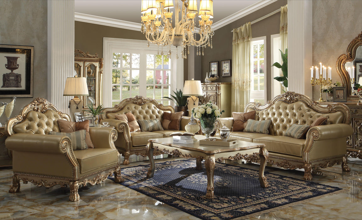 Dresden Bone PU & Gold Patina Sofa w/4 Pillows - FAMSA Furniture (TX)