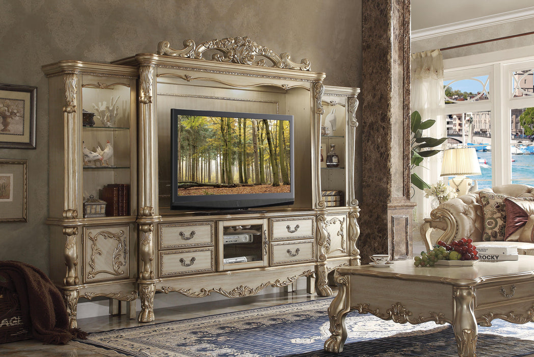 Dresden Gold Patina & Bone Entertainment Center (Side Piers & Bridge) - FAMSA Furniture (TX)
