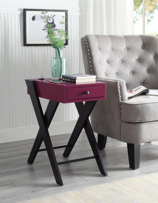 Fierce Burgundy & Black Side Table (USB Charging Dock) - FAMSA Furniture (TX)