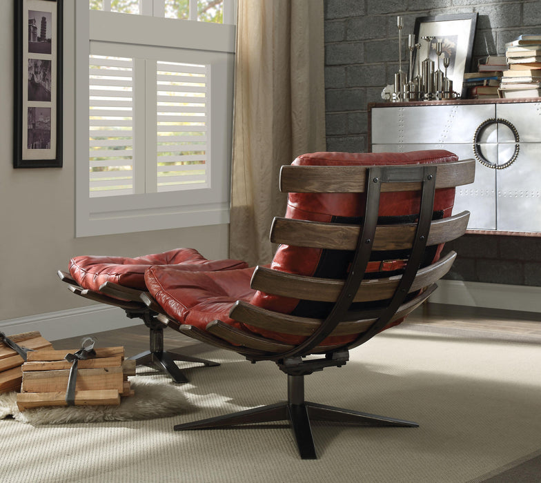 Gandy Antique Red Top Grain Leather Chair & Ottoman (2Pc Pk) - FAMSA Furniture (TX)