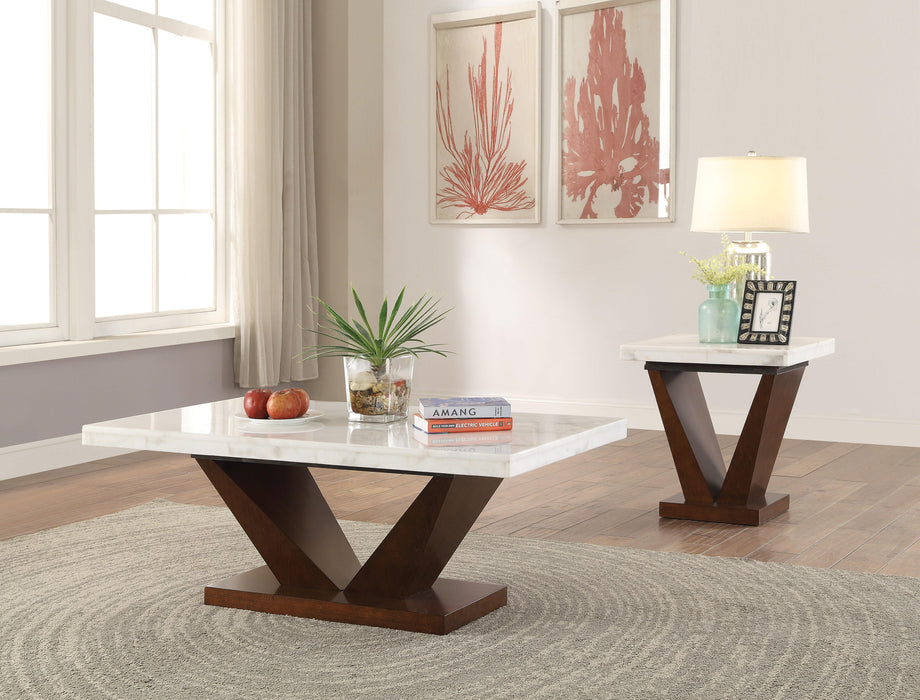 Forbes White Marble & Walnut Coffee Table - FAMSA Furniture (TX)