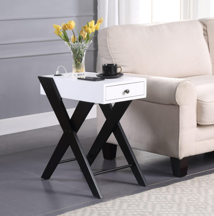 Fierce White & Black Side Table (USB Charging Dock) - FAMSA Furniture (TX)