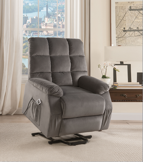 Ipompea Gray Velvet Recliner w/Power Lift & Massage - FAMSA Furniture (TX)
