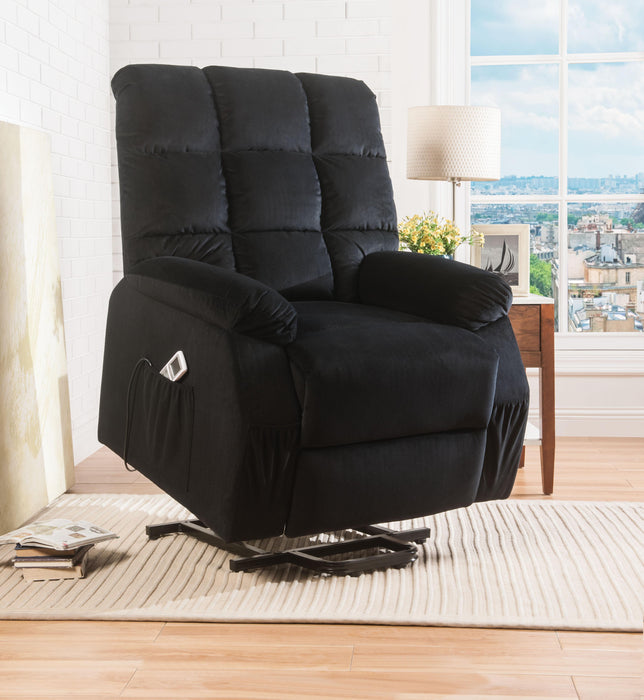 Ipompea Black Velvet Recliner w/Power Lift & Massage - FAMSA Furniture (TX)