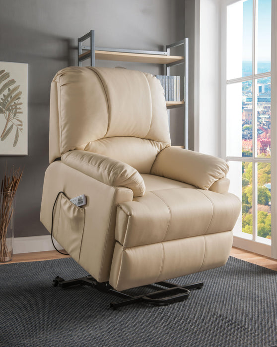 Ixora Beige PU Recliner w/Power Lift & Massage - FAMSA Furniture (TX)