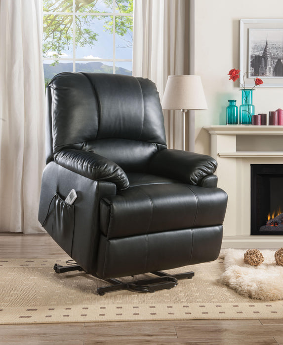 Ixora Black PU Recliner w/Power Lift & Massage - FAMSA Furniture (TX)