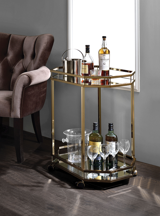 Lacole Champagne & Mirror Serving Cart - FAMSA Furniture (TX)
