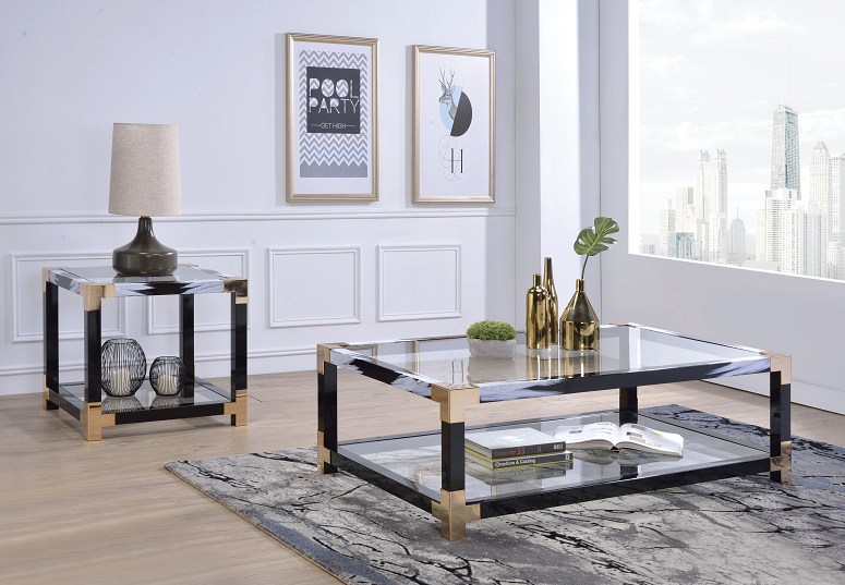 Lafty White Brushed & Clear Glass Coffee Table - FAMSA Furniture (TX)