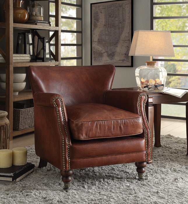 Leeds Vintage Dark Brown Top Grain Leather Accent Chair - FAMSA Furniture (TX)