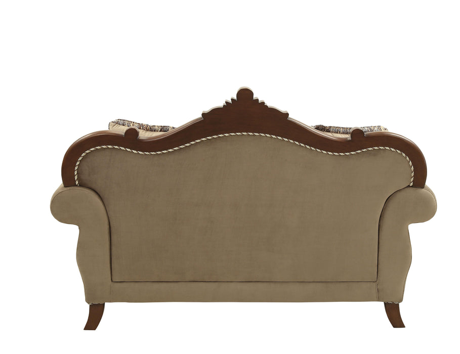 Mehadi Velvet & Walnut Loveseat w/6 Pillows - FAMSA Furniture (TX)