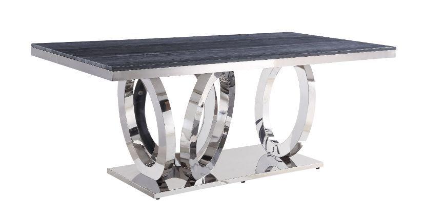 Nasir Gray Printed Faux Marble & Mirrored Silver Finish Dining Room Table - FAMSA Furniture (TX)