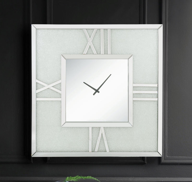 Noralie Mirrored & Faux Diamonds Wall Clock (LED) - FAMSA Furniture (TX)