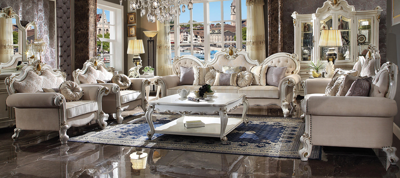 Picardy Fabric & Antique Pearl Oversized Sofa - FAMSA Furniture (TX)