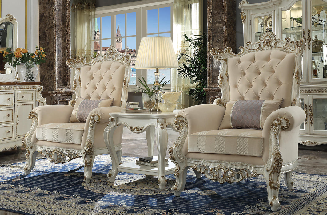 Picardy II Fabric & Antique Pearl Accent Chair & Pillow - FAMSA Furniture (TX)