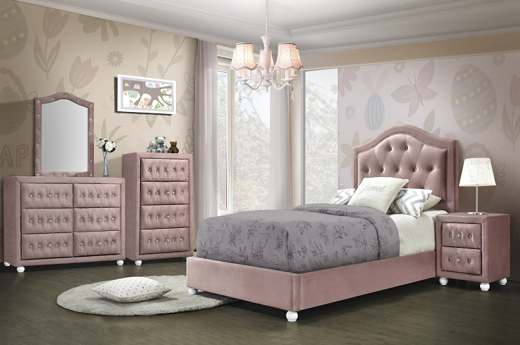 Reggie Pink Fabric Twin Bed - FAMSA Furniture (TX)