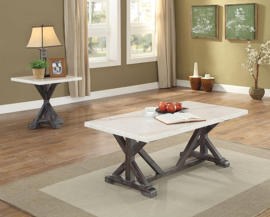 Romina White Marble & Weathered Espresso Coffee Table - FAMSA Furniture (TX)