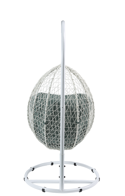 Simona Green Fabric & White Wicker Patio Swing Chair with Stand - FAMSA Furniture (TX)