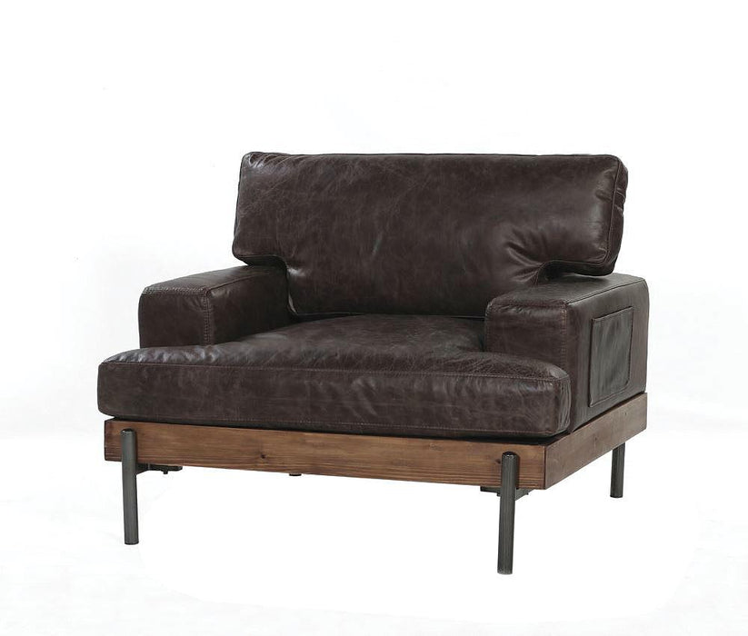 Silchester Oak & Distress Chocolate Top Grain Leather Chair - FAMSA Furniture (TX)