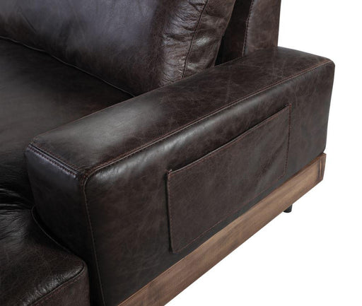 Silchester Oak & Distress Chocolate Top Grain Leather Sofa - FAMSA Furniture (TX)