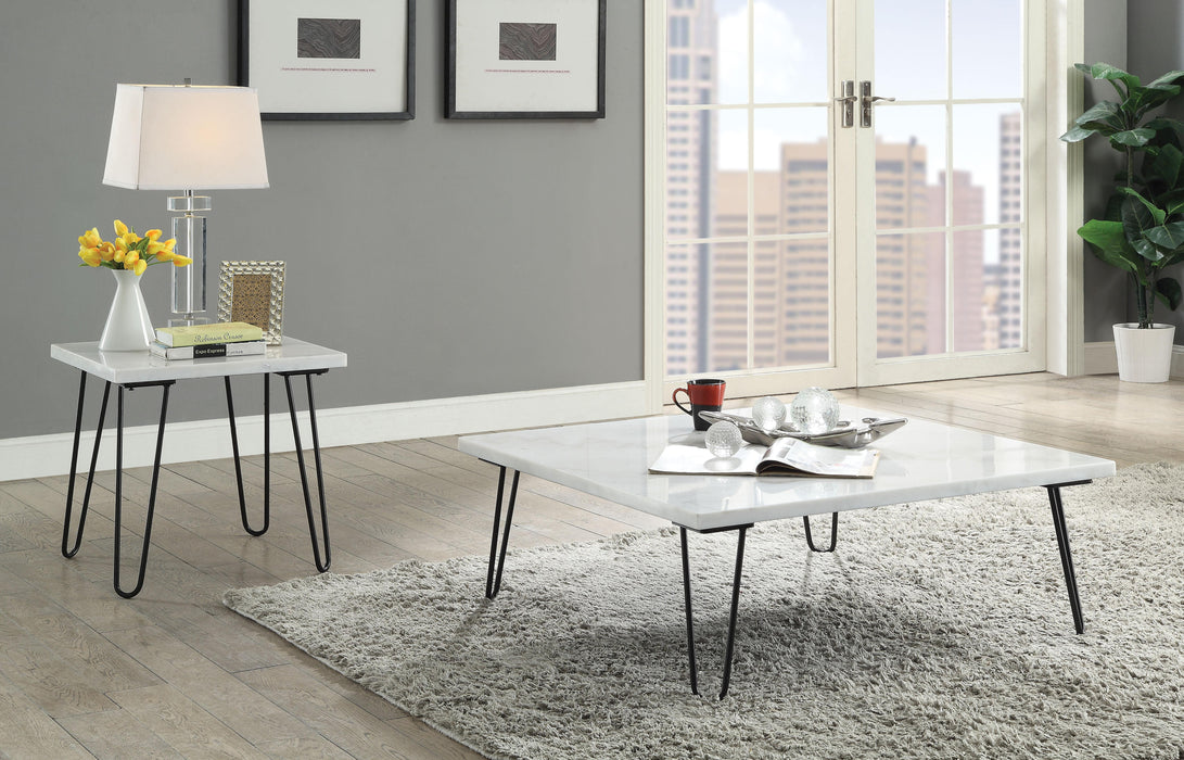 Telestis White Marble & Black Coffee Table - FAMSA Furniture (TX)