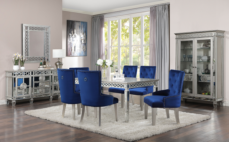 Varian Mirrored & Antique Platinum Dining Table (90"L) - FAMSA Furniture (TX)