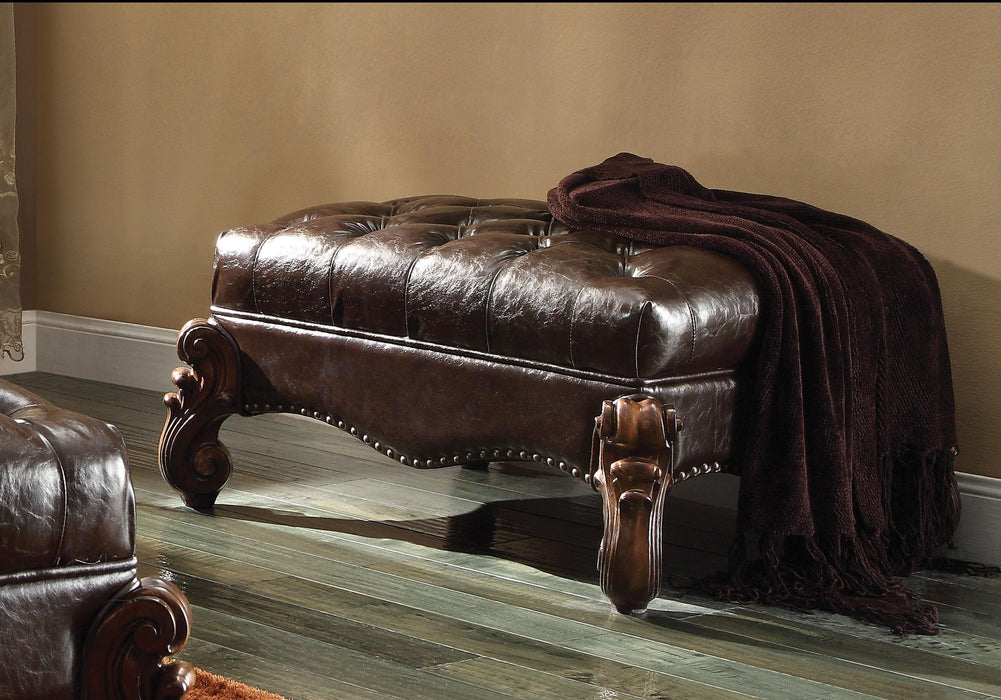 Versailles 2-Tone Dark Brown PU & Cherry Oak Ottoman - FAMSA Furniture (TX)