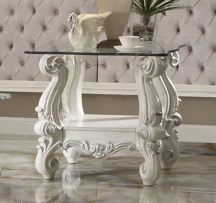 Versailles Bone White & Clear Glass End Table - FAMSA Furniture (TX)