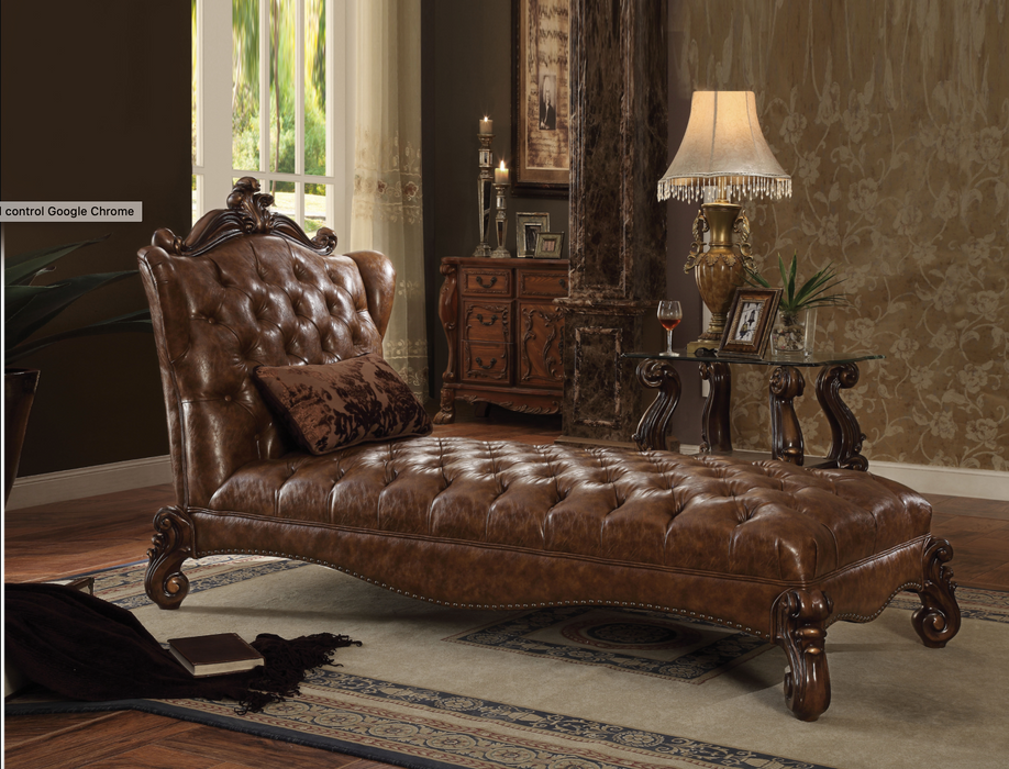 Versailles 2-Tone Light Brown PU & Cherry Oak Chaise & Pillow - FAMSA Furniture (TX)