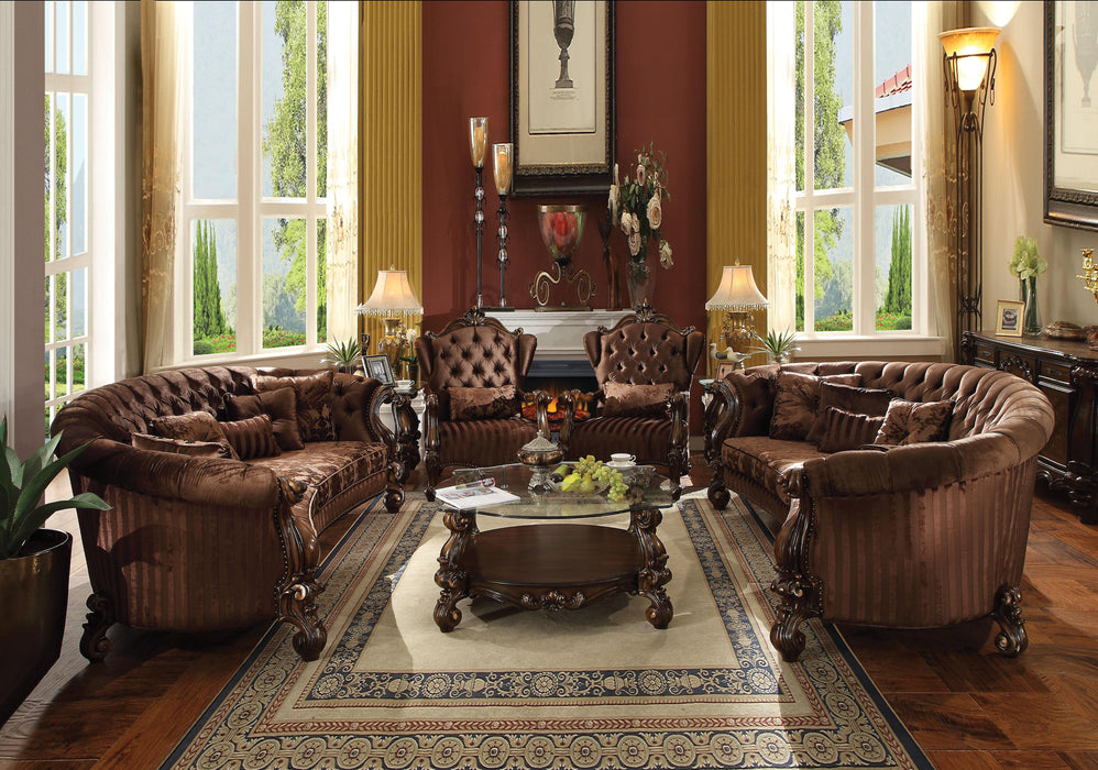 Versailles Brown Velvet & Cherry Oak Sofa w/5 Pillows - FAMSA Furniture (TX)