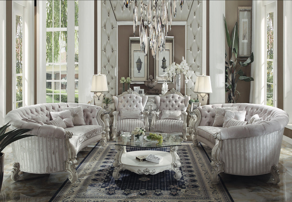 Versailles Ivory Velvet & Bone White Sofa w/5 Pillows - FAMSA Furniture (TX)