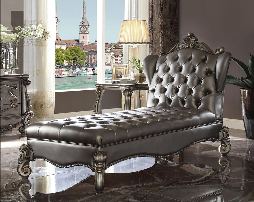 Versailles Silver PU & Antique Platinum Chaise - FAMSA Furniture (TX)