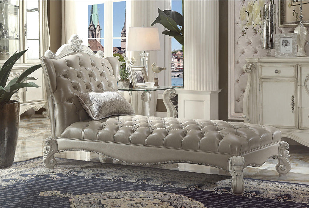 Versailles Vintage Gray PU & Bone White Chaise & Pillow - FAMSA Furniture (TX)