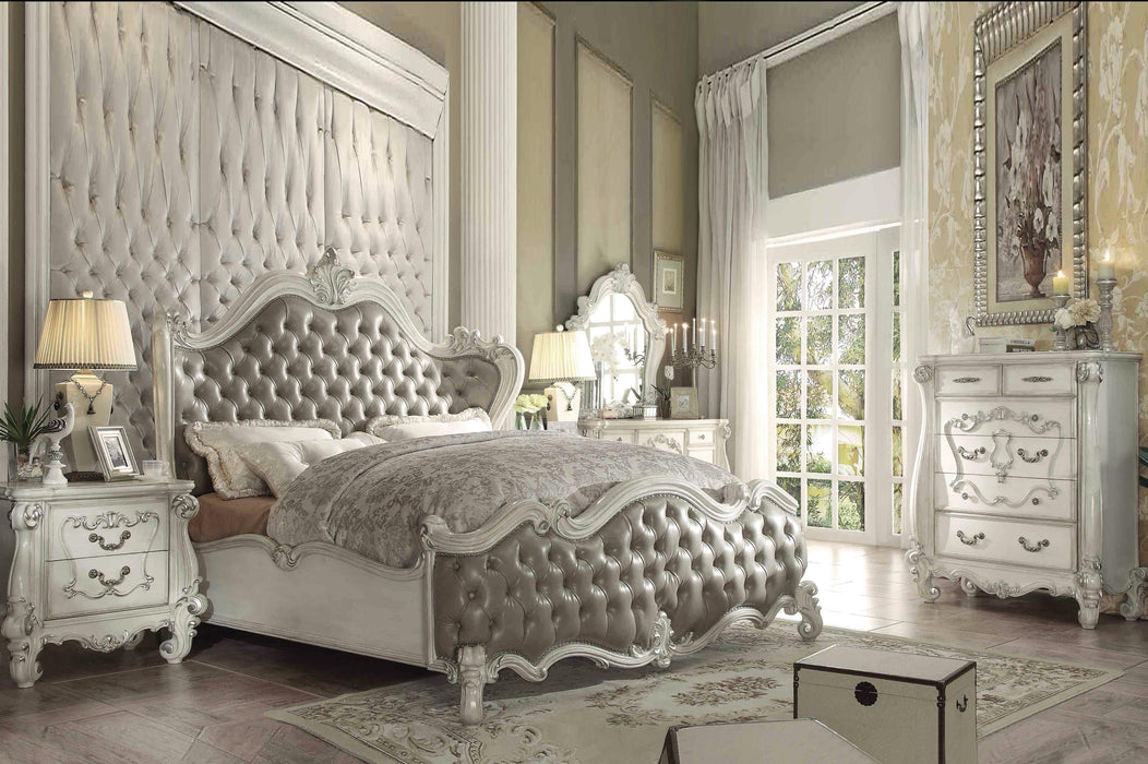 Versailles Vintage Gray PU & Bone White Eastern King Bed - FAMSA Furniture (TX)