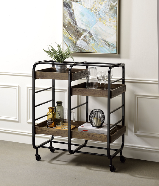 Vorrik Black & Walnut Serving Cart - FAMSA Furniture (TX)