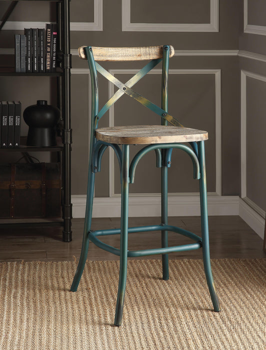 Zaire Antique Turquoise & Antique Oak Bar Chair (1Pc) - FAMSA Furniture (TX)