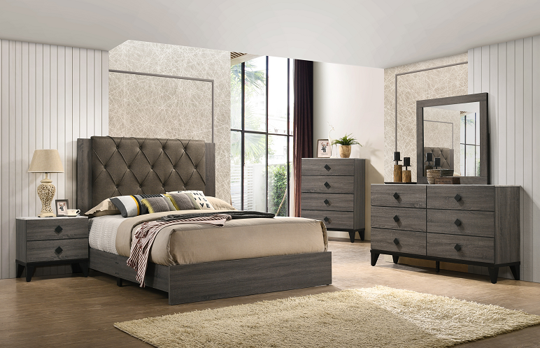 Avantika Fabric & Rustic Gray Oak Eastern King Bed - FAMSA Furniture (TX)