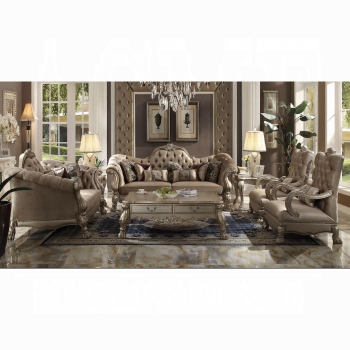 Dresden Bone Velvet & Gold Patina Sofa w/7 Pillows - FAMSA Furniture (TX)
