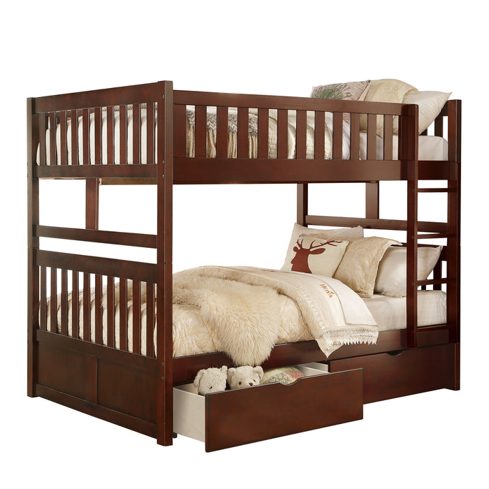 Rowe (4) Full/Full Bunk Bed with Storage Boxes in Cherry - B2013FFDC-1*T - FAMSA Furniture (TX)