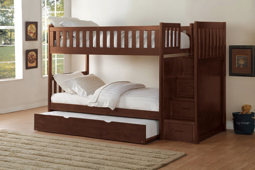 Rowe (5) Twin/Twin Step Bunk Bed with Twin Trundle in Cherry - B2013SBDC-1*R - FAMSA Furniture (TX)