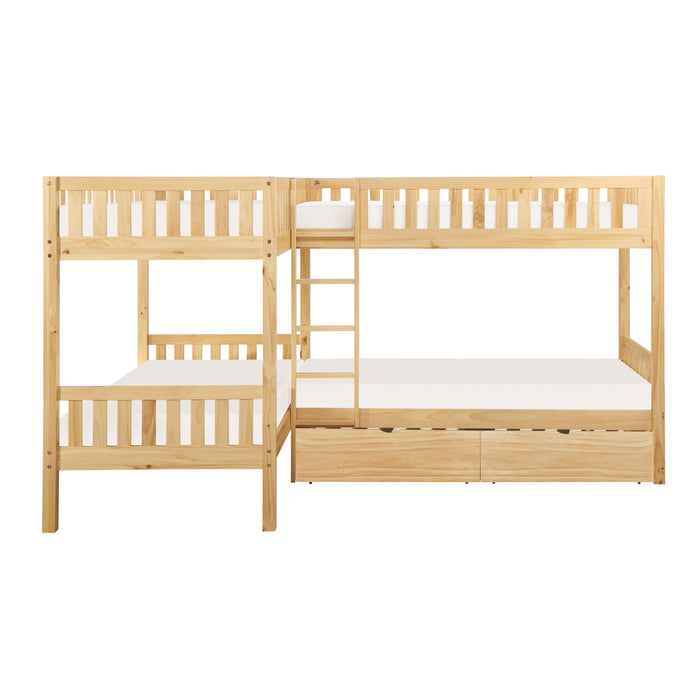 Bartly (4) Corner Bunk Bed with Storage Boxes in Natural - B2043CN-1T* - FAMSA Furniture (TX)