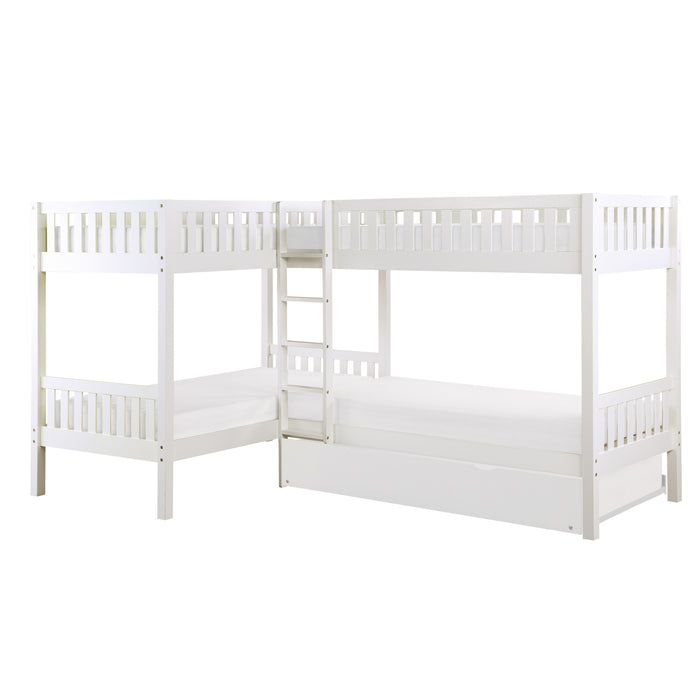 Galen (4) Corner Bunk Bed with Twin Trundle in White - B2053CNW-1R* - FAMSA Furniture (TX)