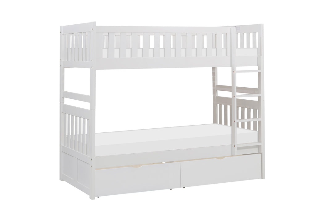 Galen (4) Twin/Twin Bunk Bed with Storage Boxes in White - B2053W-1*T