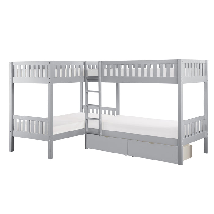 Orion (4) Corner Bunk Bed with Storage Boxes in Gray - B2063CN-1T* - FAMSA Furniture (TX)